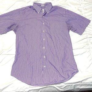 Peter Millar seaside finish Button Front short sleeve plaid shirt purple large